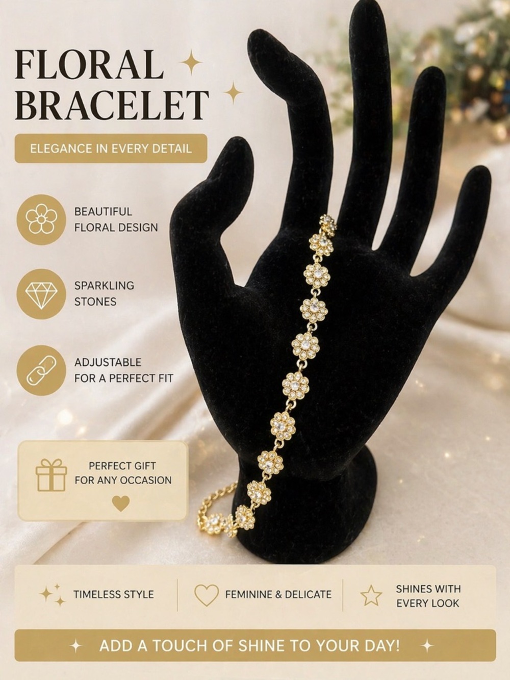 Floral Bracelet - Gold Crystal Flower Chain